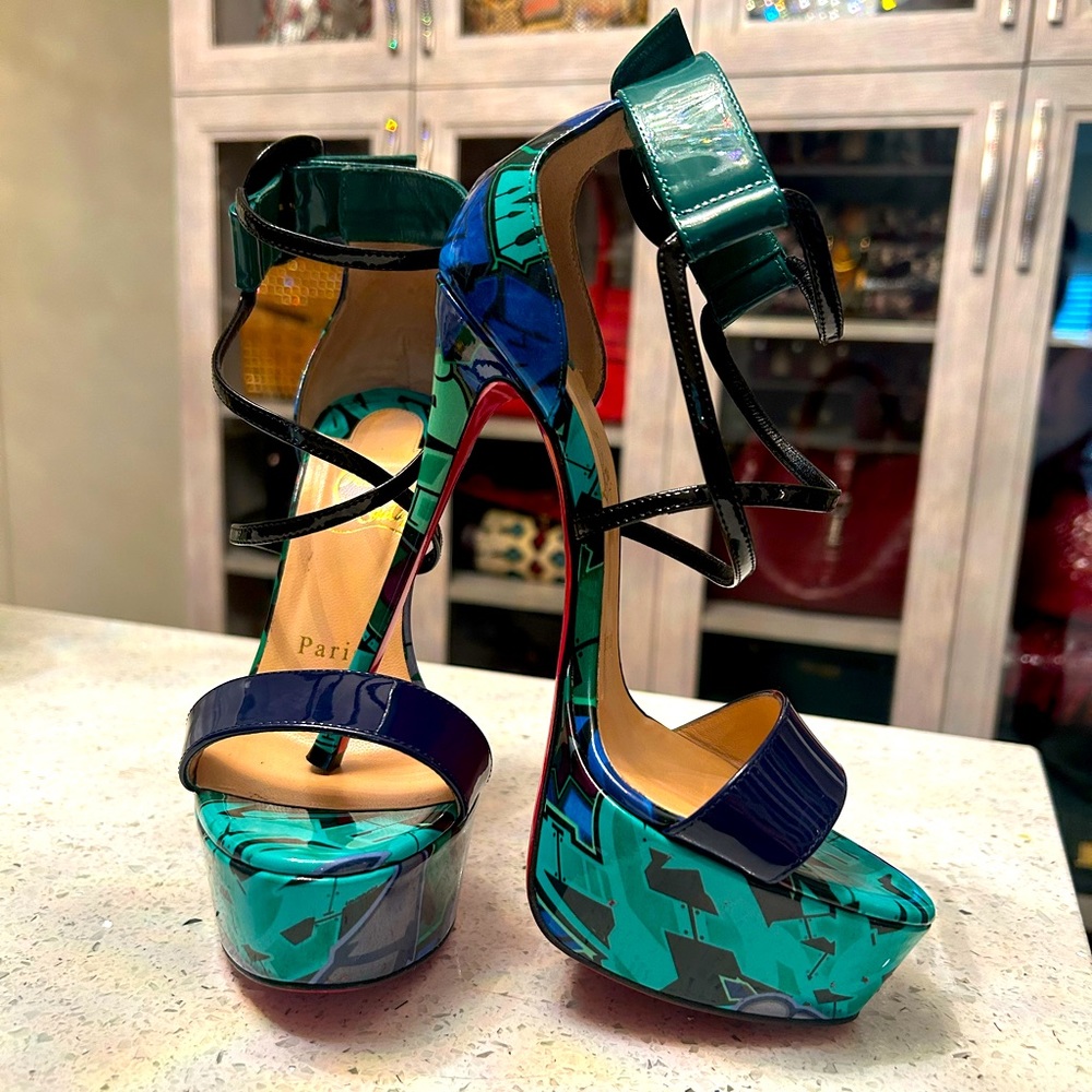 Gently used Christian Louboutin Multicolored Strap Heels size 36 1/2 (6 1/2)